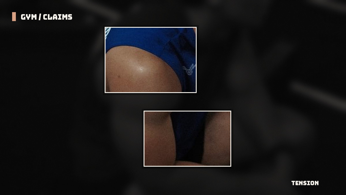 TENSION visual highlighting lower back, shoulder, knee, and neck tracking zones for strength athletes