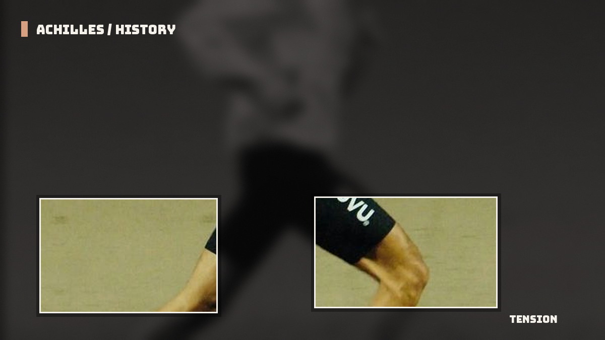 TENSION visual showing lower-leg and Achilles-area tracking context for runners
